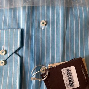 Robert Talbott Tailored Fit Large Turq/White Strip Long Sleeve Shirt. 17…
